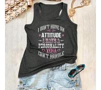 Shein Camiseta de tirantes de verano para mujer con ajuste holgado y cuello redondo, con eslogan impreso "NO TENGO UNA ACTITUD, TENGO UN Personalizado TÚ NO