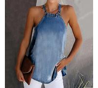 Shein Camiseta de tirantes finos de mezclilla con efecto degradado para mujer