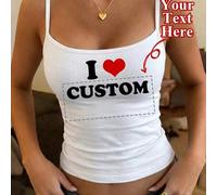 Shein Camiseta de tirantes personalizable para mujer - Top con tema personalizado "Amo", añade tu propio texto, elige color y fuente deportiva