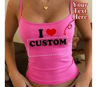 Shein Camiseta de tirantes personalizable para mujer - Top con tema personalizado "Amo", añade tu propio texto, elige color y fuente deportiva