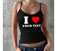 Shein Camiseta de tirantes personalizada para mujer con cuello en V - Personaliza con patrón del tema "I Love", agrega tu propio texto, elige el color y la