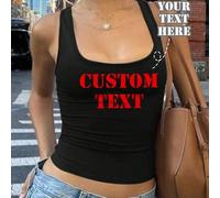 Shein Camiseta de tirantes plisada personalizada para mujer. Agrega tu propio texto, elige tu fuente y color favoritos para diseñar un regalo único. Este ca