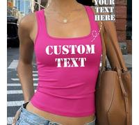 Shein Camiseta de tirantes plisada personalizada para mujer - Añade tu propio texto, elige tu fuente y color favoritos, camiseta deportiva sin mangas person