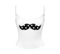 Shein Camiseta de tirantes tipo camisola vintage para mujer con estampado de bigote y lunares estilo punk oscuro