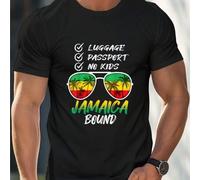 Shein Camiseta de vacaciones rumbo a Jamaica, camiseta de cuello redondo para hombres, 220 g/m², verano, algodón puro, manga corta (1 pieza)