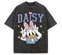 Shein Camiseta de verano clásica de Minnie Mouse de Disney, con licencia oficial y estampado con efecto desgastado. Diseño de una sola pieza, tela de algodó