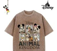 Shein Camiseta de verano con rompecabezas de personajes de animales de Disney, camiseta lavada de algodón puro, diseño de una pieza, tela de algodón puro, c