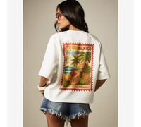 Shein Camiseta de verano de cuello redondo de manga corta con estampado gráfico de sello vintage "Viva México" en la espalda