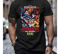 Shein Camiseta de verano de manga corta y cuello redondo de algodón puro de 220 g/m² para hombre con estampado del juego Streets of Rage (1 unidad)