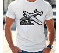 Shein Camiseta de verano de manga corta y cuello redondo de algodón puro de 220 g/m² para hombre con diseño de avión B-25 Mitchell (1 unidad)