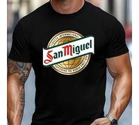 Shein Camiseta de verano para hombre con el logotipo de la cerveza San Miguel, 220 g/m², algodón puro, manga corta (1 unidad)