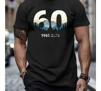 Shein Camiseta de verano para hombre con estampado de paisaje del 60.º aniversario (1965-2025), 220 g/m², puro algodón, manga corta (1 unidad)
