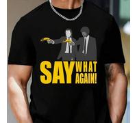 Shein Camiseta de verano para hombre "Say What Again!", 220 g/m², algodón puro, manga corta y cuello redondo (1 unidad)