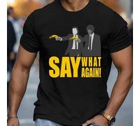 Shein Camiseta de verano para hombre "Say What Again!", negra, 220 g/m², algodón puro, manga corta y cuello redondo (1 unidad)
