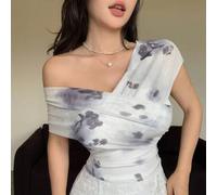 Shein Camiseta de verano para mujer con diseño de flores cruzadas de malla sexy