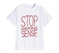 Shein Camiseta de verano suave y cómoda, transpirable y que absorbe el sudor con el lema "STOP MAKING SENSE" hecha de 100% algodón 190gsm
