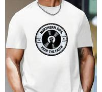 Shein Camiseta de vinilo "Keep the Faith" de Northern Soul, cuello redondo para hombre, 220 g/m², verano, algodón puro, manga corta (1 unidad)