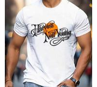 Shein Camiseta del álbum Harvest de Neil Young para hombre, cuello redondo, 220 g/m², verano, puro algodón, manga corta (1 unidad)