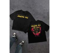 Shein Camiseta del álbum Sum41 Camiseta de algodón puro de 220 g/m2 con cuello redondo, informal, moderna y con estampado de doble cara para hombre (1 unida