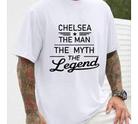 Shein Camiseta del Chelsea FC para hombre "The Man The Myth Legend". Cuello redondo, 220 g/m², para verano, de puro algodón, manga corta (1 unidad).