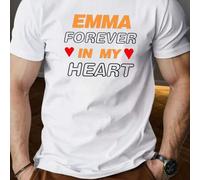 Shein Camiseta deportiva de algodón puro para hombre, talla grande, con estampado "EMMA FOREVER IN MY HEART", cuello redondo, 220 g/m², para verano, de algo