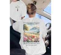 Shein Camiseta deportiva de color confortante con versículo bíblico impreso para mujeres, con mensaje cristiano sobre cómo Dios convierte los fragmentos rot