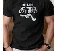 Shein Camiseta deportiva de hombre, talla extra grande, con un divertido motivo de matrimonio y estampado "OH, MIRA, EL ÚLTIMO ENOJAMIENTO DE MI MUJER". Cam