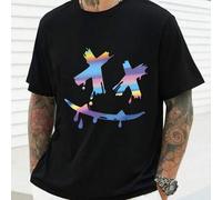 Shein Camiseta deportiva de hombre talla grande con estampado colorido, camiseta de hombre con cuello redondo, 220 g/m², para verano, fabricada en puro algo