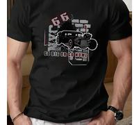 Shein Camiseta deportiva de hombre talla grande con estampado de coche de la Ruta 66, cuello redondo, 220 g/m², para verano, de puro algodón, manga corta (1