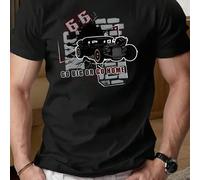 Shein Camiseta deportiva de hombre talla grande con estampado de coches "Ruta 66", cuello redondo, 220 g/m², para verano, de puro algodón, manga corta (1 un
