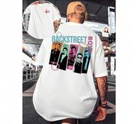 Shein Camiseta deportiva de los Backstreet Boys en talla grande, cuello redondo para hombre, 220 g/m², verano, algodón puro, manga corta (1 pieza)