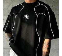 Shein Camiseta deportiva de manga corta con estampado de rayas y patrón de araña en bloques de color para hombre talla grande