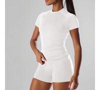 Shein Camiseta deportiva de manga corta de unicolor, pantalones cortos activos cómodos para hacer ejercicio, gimnasio, correr, club de corredores, pádel, te