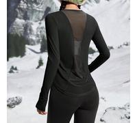 Shein Camiseta deportiva de manga larga con malla y contraste para mujer, para running, yoga, actividades al aire libre. Ropa deportiva para mujer.