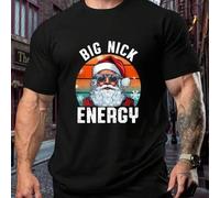 Shein Camiseta deportiva de Papá Noel Big Nick Energy, talla grande, para hombre, cuello redondo, 220 g/m², manga corta de algodón puro de verano (1 unidad)