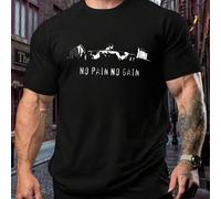Shein Camiseta deportiva de talla grande para entrenamiento en gimnasio: "Sin dolor, no hay ganancia", cuello redondo para hombre, 220 g/m², verano, puro al