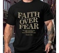 Shein Camiseta deportiva de talla grande para hombre con el tema "La fe ante el miedo". Cuello redondo, 220 g/m², para verano, de puro algodón, manga corta