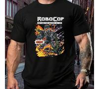 Shein Camiseta deportiva de talla grande para hombre con estampado de Robocop, cuello redondo, 220 g/m², para verano, de puro algodón, manga corta (1 unidad