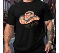 Shein Camiseta deportiva de talla grande para hombre con sombrero de vaquero y la inscripción "YEE HAW", cuello redondo, 220 g/m², para verano, de puro algo