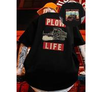 Shein Camiseta deportiva de talla grande "Plow Truck Driver Life", para hombre, con estampado a doble cara, moderna, informal, cuello redondo, 220 g/m², alg