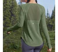 Shein Camiseta deportiva de yoga y pilates para mujer con parches de malla transpirable, tela elástica y amigable con la piel, diseño de agujero para el pul