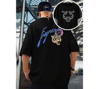 Shein Camiseta deportiva "Fragment" negra para hombre, estampada por ambos lados, elegante cuello redondo, 220 g/m², algodón puro (1 unidad).