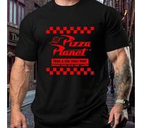 Shein Camiseta deportiva para hombre "Pizza Planet", talla grande, cuello redondo, 220 g/m², para verano, de puro algodón, manga corta (1 unidad)
