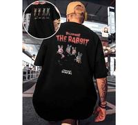 Shein Camiseta deportiva SilentHill RobbieRabbit de talla grande para hombre, con estampado a doble cara, moderna, informal, cuello redondo, 220 g/m², algo