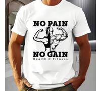 Shein Camiseta deportiva "Sin dolor no hay ganancia" para hombre, cuello redondo, 220 g/m², algodón puro, manga corta de verano (1 unidad)