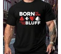 Shein Camiseta deportiva talla grande con motivo de póker: "Nacido para ganar, obligado a farolear". Camiseta para hombre con cuello redondo, 220 g/m², para