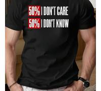 Shein Camiseta deportiva talla grande para hombre con estampado divertido: "50% Me da igual, 50% No sé". Cuello redondo, 220 g/m², para verano, de puro algo