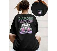 Shein Camiseta DiamondPaintingTherapy para mujer, con estampado de doble cara, moderna e informal, cuello redondo, algodón puro de 220 g/m² (1 unidad)