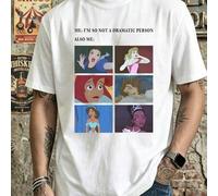 Shein Camiseta Disney Funny 6 Palazzo Grid Princess Tract con cuello redondo estampado, Blancanieves, Ariel y Jazmín, colección de princesas divertidas, top