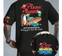 Shein Camiseta Disney Toy Story Classic Pizza Planet Alien Rocket Space Graphic, Camiseta retro vintage Pizza Planet con estampado en la espalda y manga cor